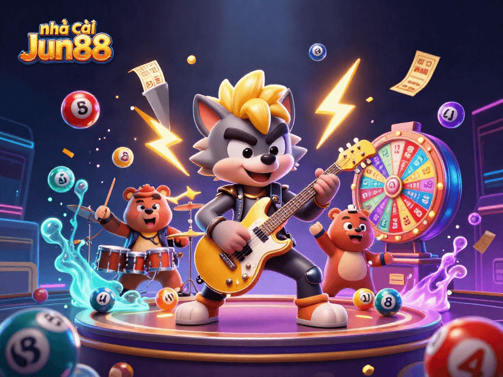 Engage with nhà cái Jun88 through vibrant lottery games featuring dynamic characters and casino excitement.