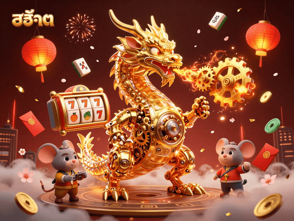 Experience the excitement of สล็อต with a golden dragon and thrilling slot reels in vibrant 3D!