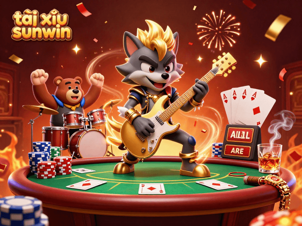 Experience the thrill of tài xỉu sunwin with a vibrant 3D casino scene showcasing exciting gaming elements and energetic characters.