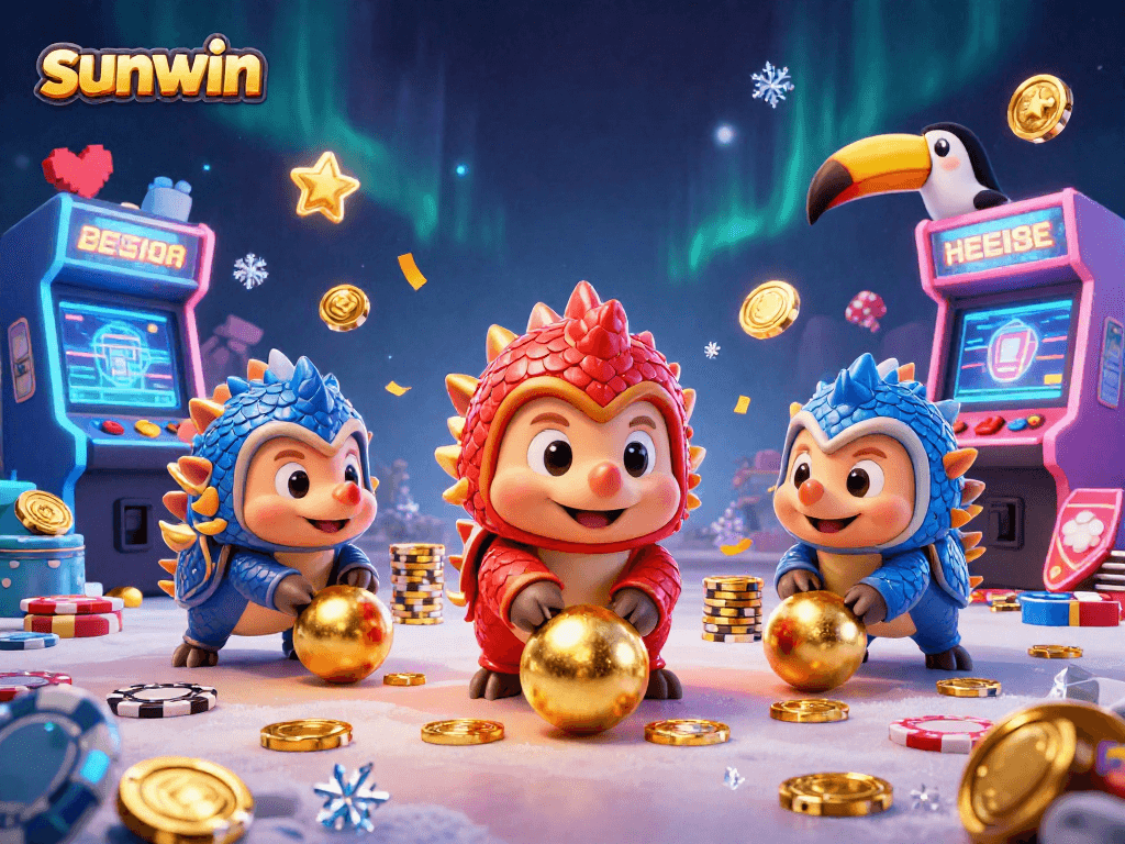 Experience thrilling gameplay with sunwin as vibrant pangolins roll through poker chips in a lively casino scene.