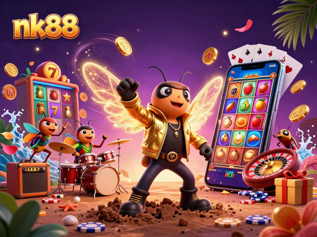 Engage in thrilling nk88 casino slots action with a dazzling cicada rock star and exciting game elements.