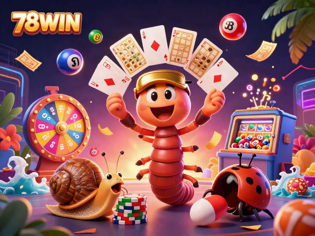 Experience the fun of 78WIN with a lively casino atmosphere featuring colorful characters and exciting gaming elements.