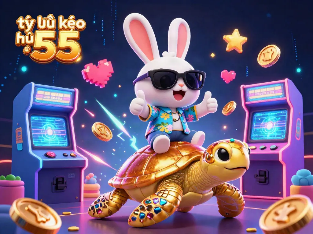 Experience tỷ lệ kèo nhà cái 55 with an adorable rabbit and golden turtle in a vibrant gaming scene.