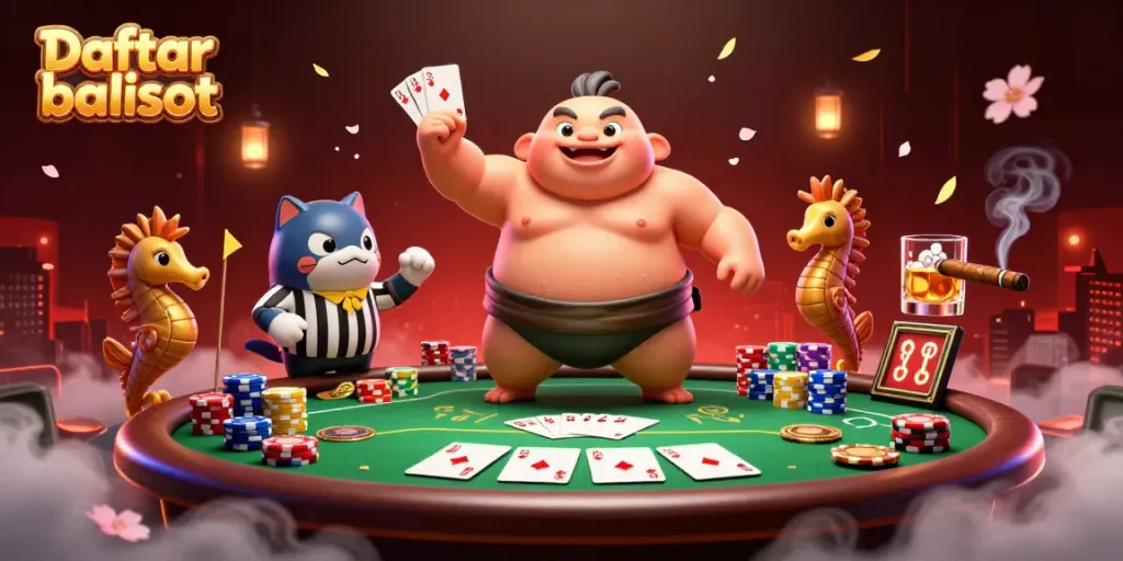 Join the thrilling world of Daftar balisot casino games with dynamic poker action, vibrant characters, and colorful chips.