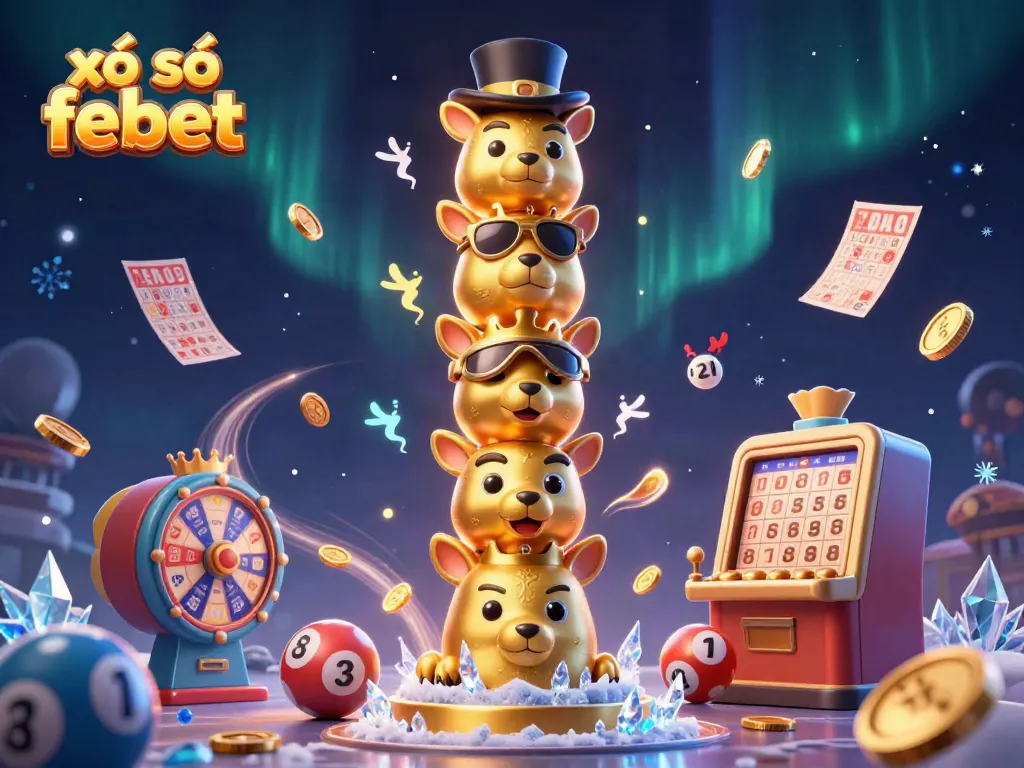 Experience the excitement of xổ số febet with a colorful, interactive lottery scene featuring dynamic elements.