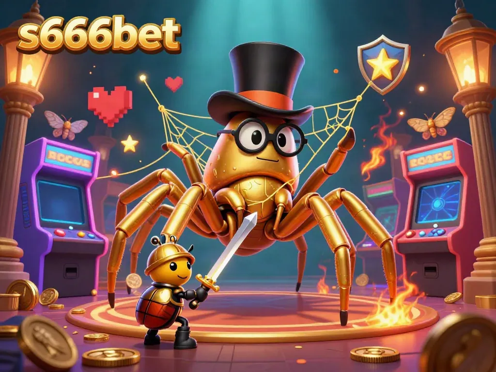 Engage in thrilling gameplay with s666bet as a golden tarantula weaves its web in a vibrant casino setting.