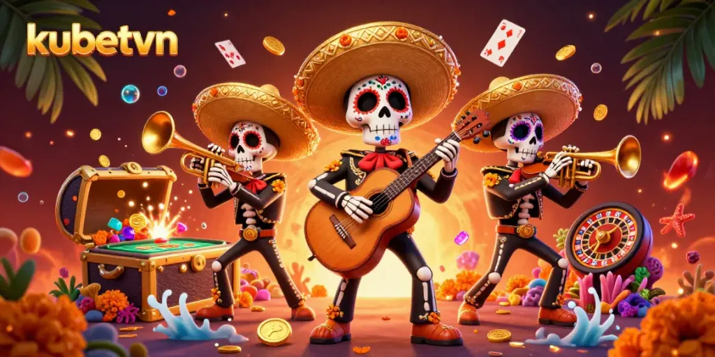 Join the vibrant kubetvn mariachi band in a lively online casino adventure with colorful game elements.