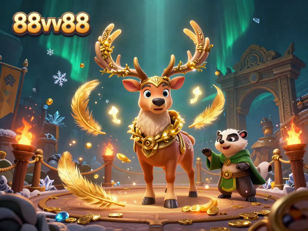 88vv88 offers exciting online gambling experiences featuring a Celtic druid stag and animated elements.