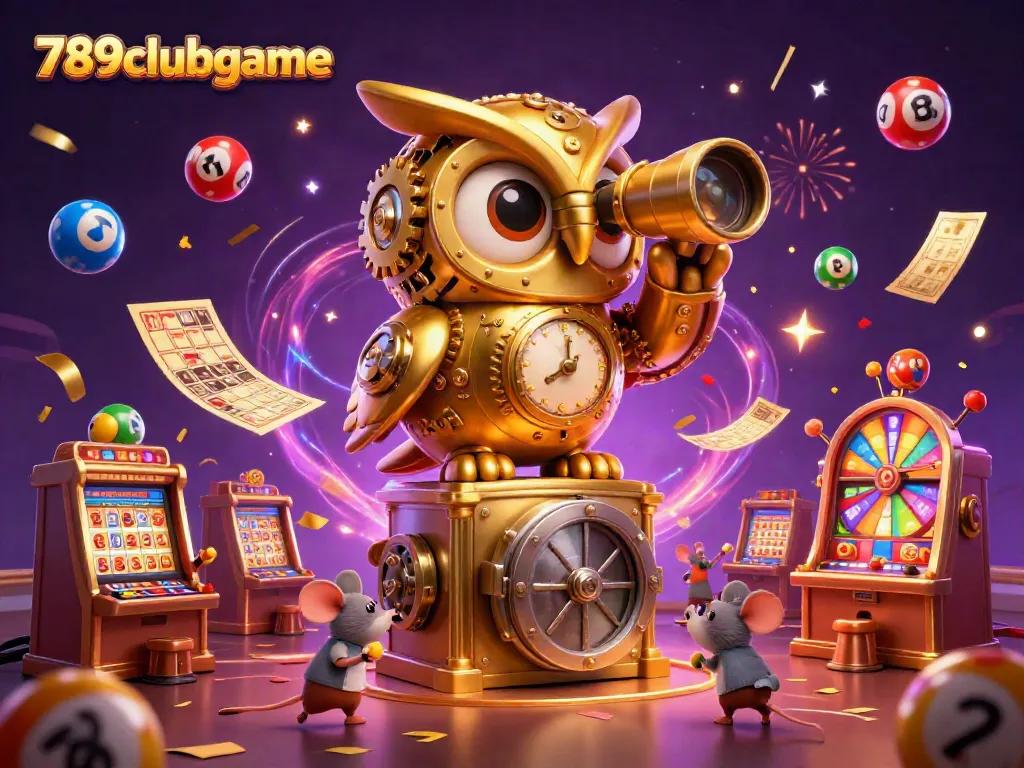 Experience the vibrant world of 789clubgame with a playful golden owl and lively casino ambience