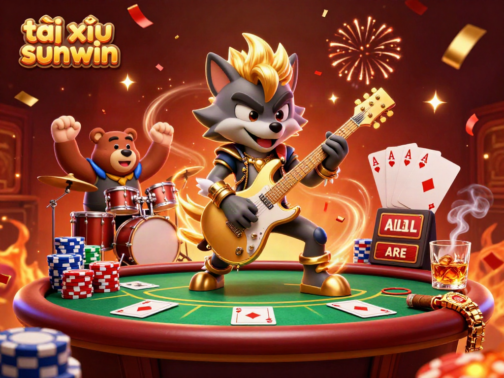 Experience the thrill of tài xỉu sunwin with a vibrant 3D casino scene showcasing exciting gaming elements and energetic characters.