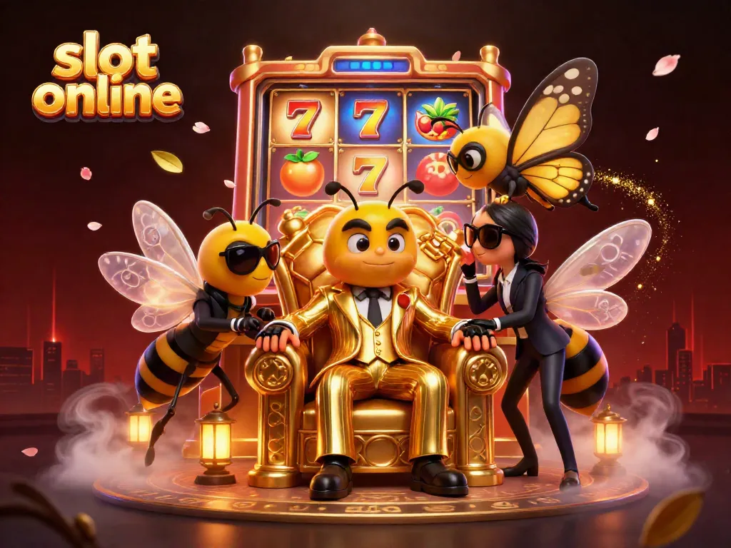 Experience vibrant slot online action with a cartoon mob boss and colorful symbols in a dynamic casino scene.