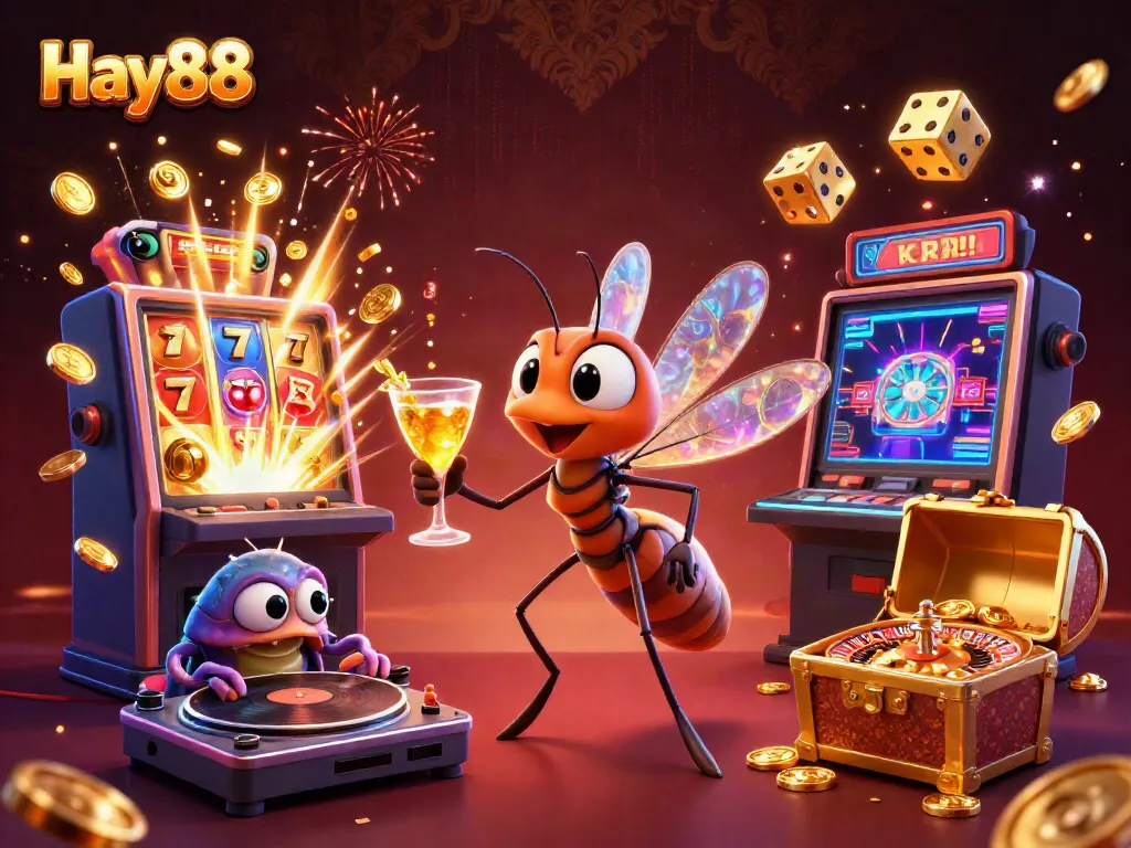Experience thrilling gaming at Hay88 with a vibrant casino scene featuring unique mascots.