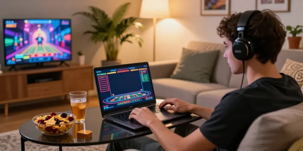 Exciting gaming scene showcasing gambling sites not on gamstop on a laptop.