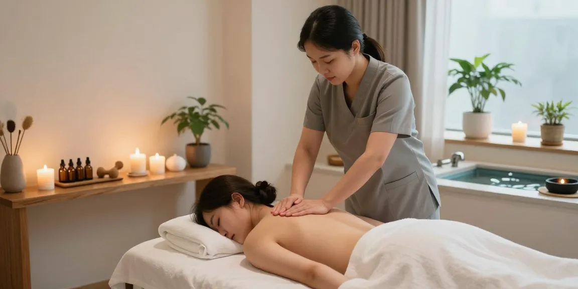 Relaxing 서울출장안마 session in serene spa setting with therapist and client, emphasizing wellness and relaxation.
