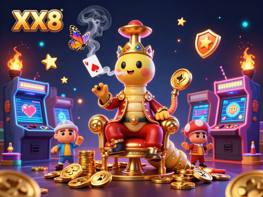 Experience the thrill of XX8 with a captivating 3D illustration featuring a hookah-master amidst vibrant casino elements.