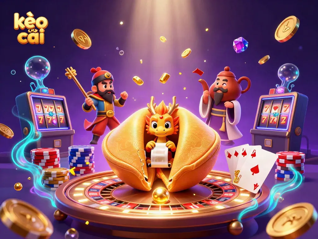 Experience the thrill of kèo nhà cái with golden fortune and dynamic gaming elements in a rich 3D scene.