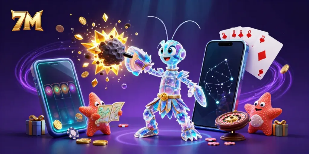 7M interactive sports betting scene with a galactic samurai mantis shrimp and a starfish, featuring dynamic gambling elements.