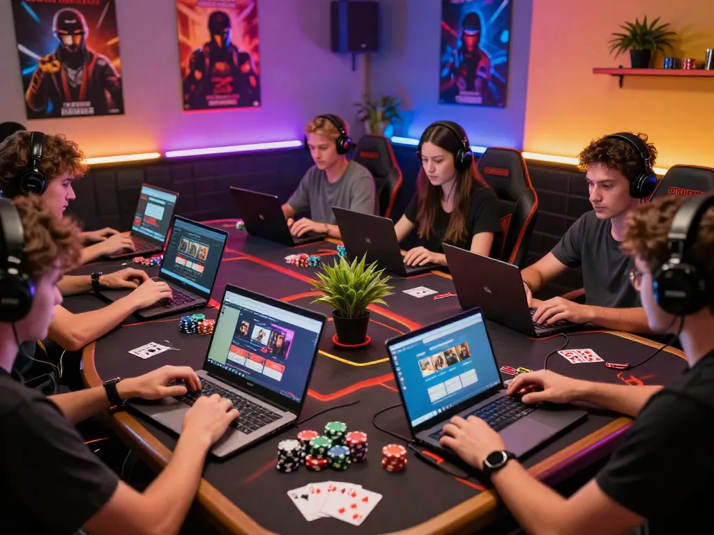 Exciting online gaming lounge featuring players engaging with gambling sites not on GamStop.