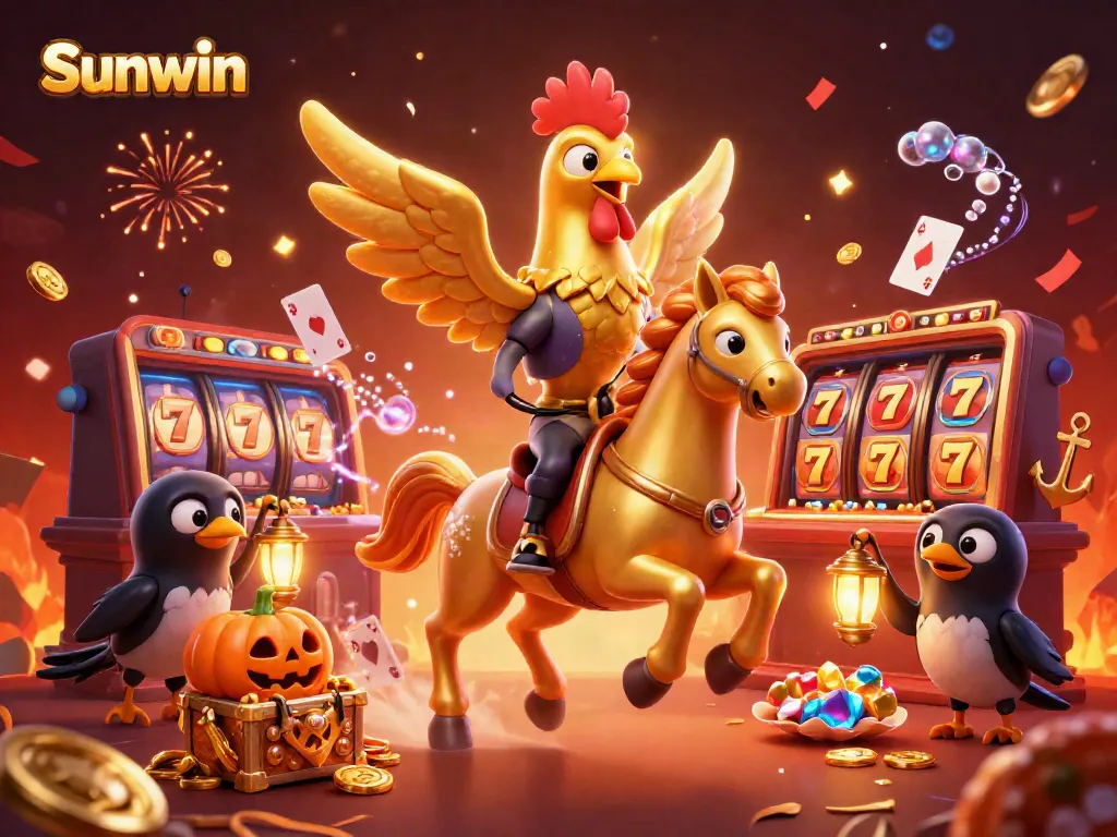 Experience thrilling gameplay with Sunwin in this vibrant casino scene featuring a golden rooster