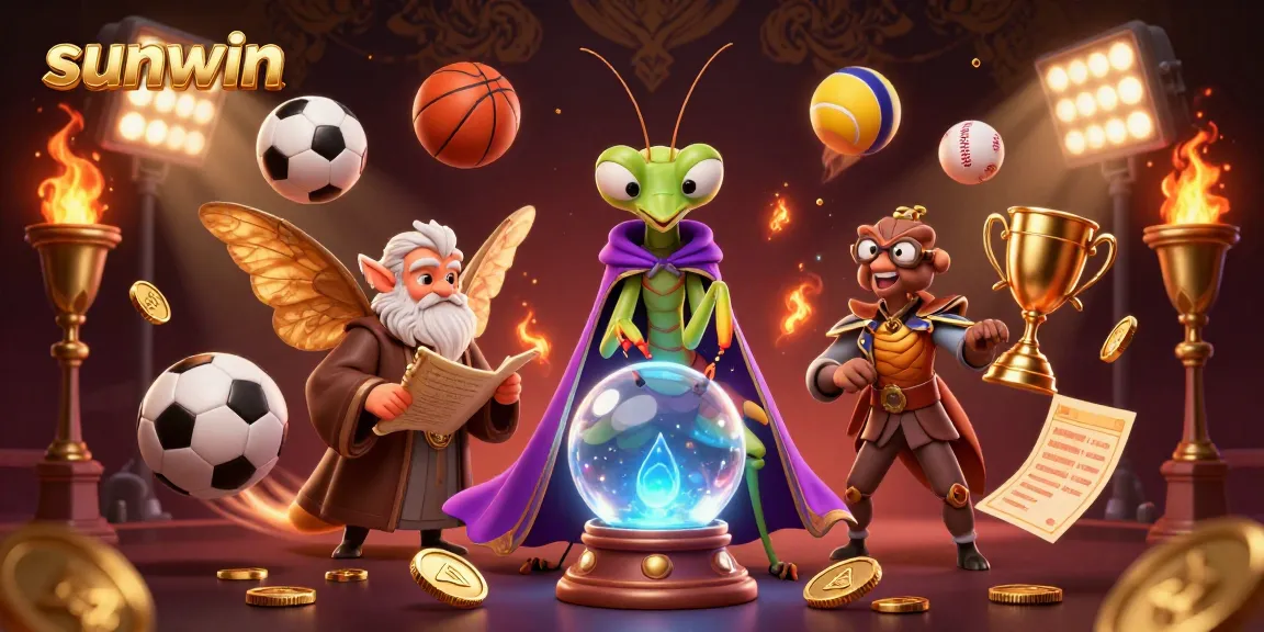 Engage with sunwin's vibrant casino world featuring a mystical fortune teller and sports elements.