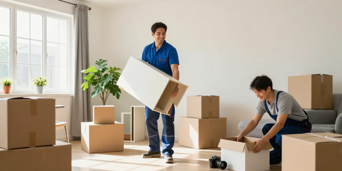 Professional team performing a london house clearance in a sunny living room, efficiently removing clutter and emphasizing eco-friendly disposal.