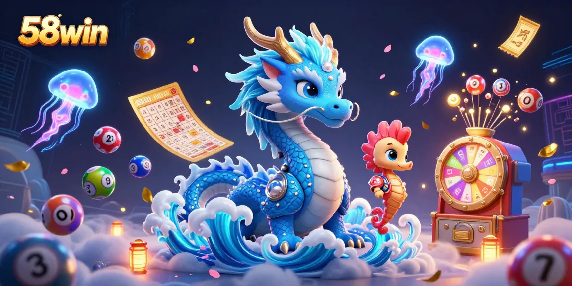 Engage with the thrilling excitement of 58win's casino experience featuring a vibrant 3D dragon and gaming elements.