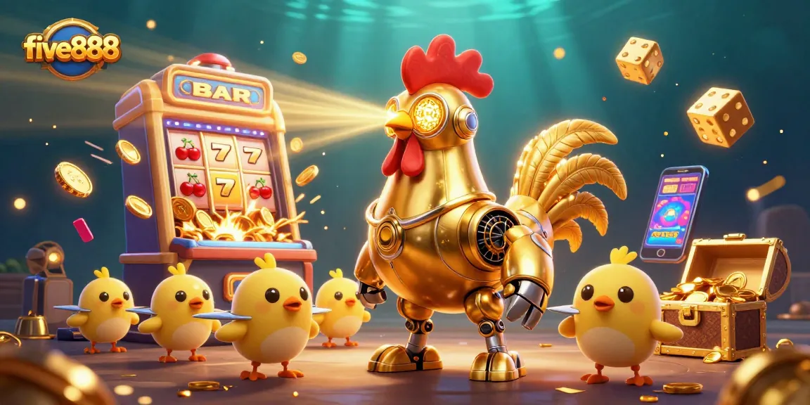 Experience the thrill of winning at five888 with a vibrant, engaging casino-themed illustration.