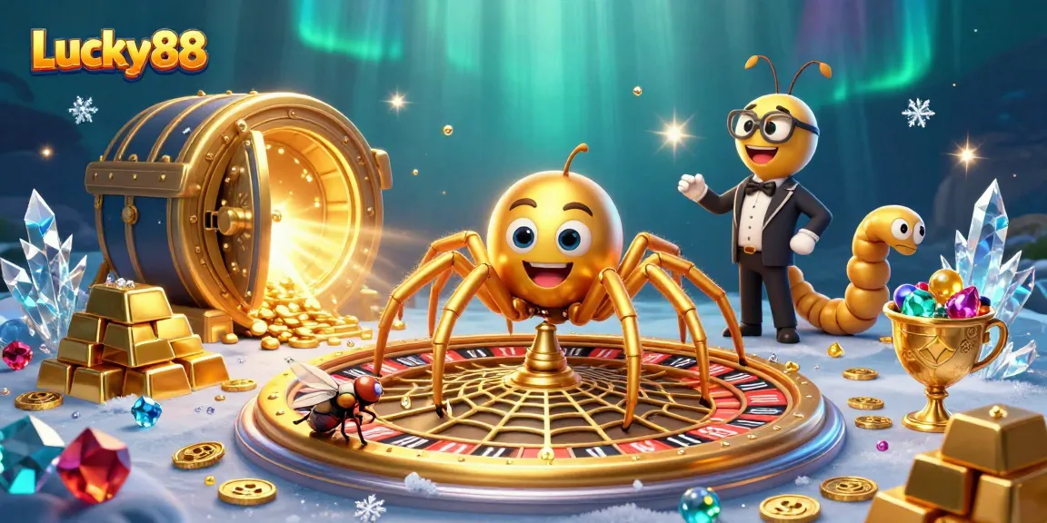 Experience thrilling gameplay with Lucky88 as a golden spider spins a roulette web in a magical casino.