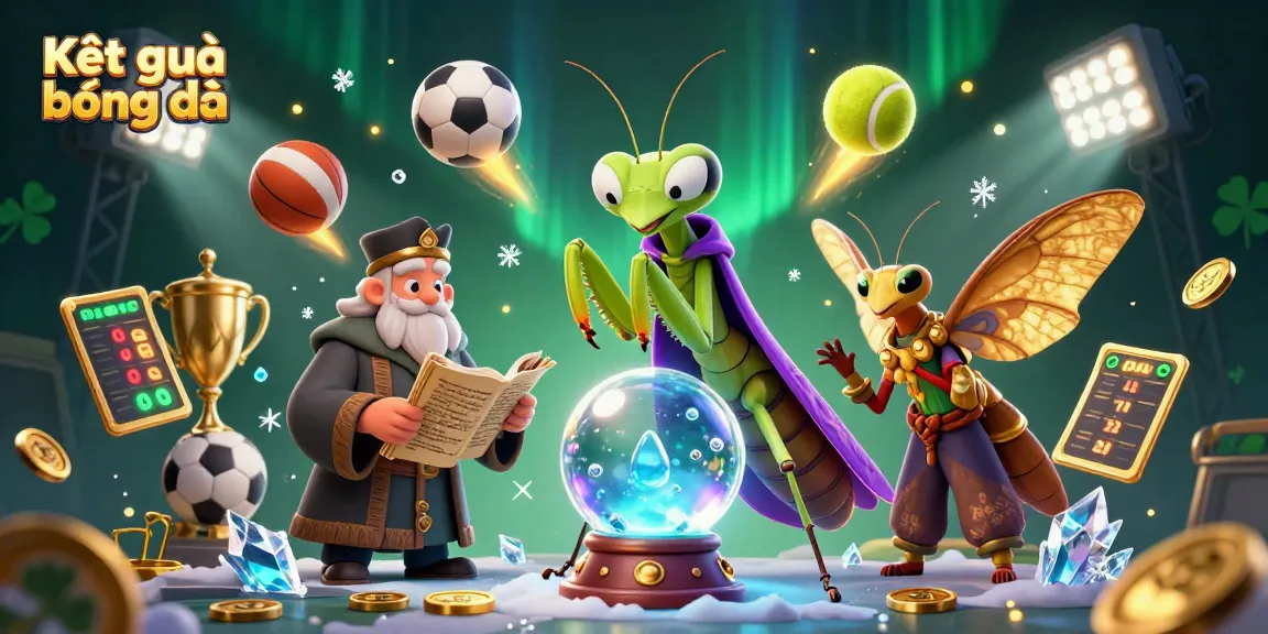 Check the latest Kết quả bóng đá in a vibrant 3D illustration featuring sports elements and mystical characters.