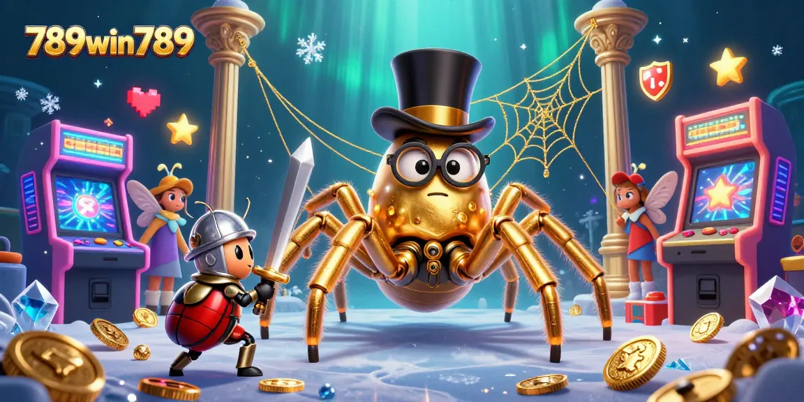Experience thrilling adventures at 789win789 with a giant tarantula weaving golden webs in a vibrant casino