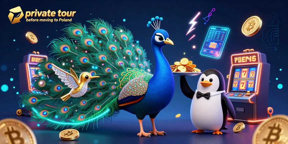 Experience a private tour before moving to Poland in this dynamic 3D casino illustration with vibrant elements.