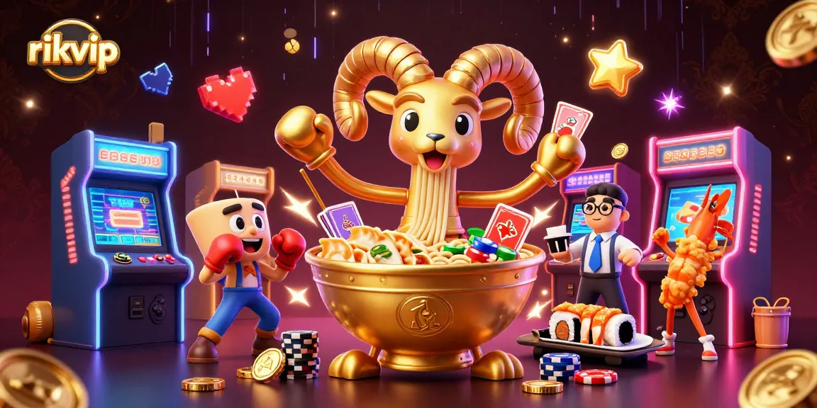 Engage with rikvip's vibrant gaming world featuring playful characters and casino elements.