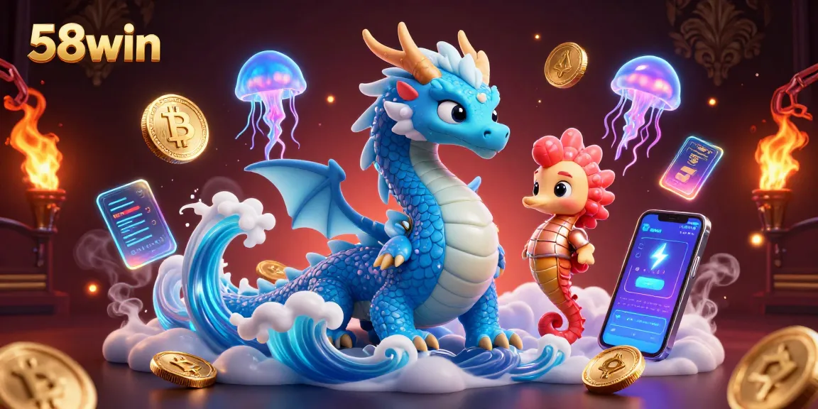 Engage with 58win's exciting ocean-themed casino adventure featuring a water dragon and seahorse