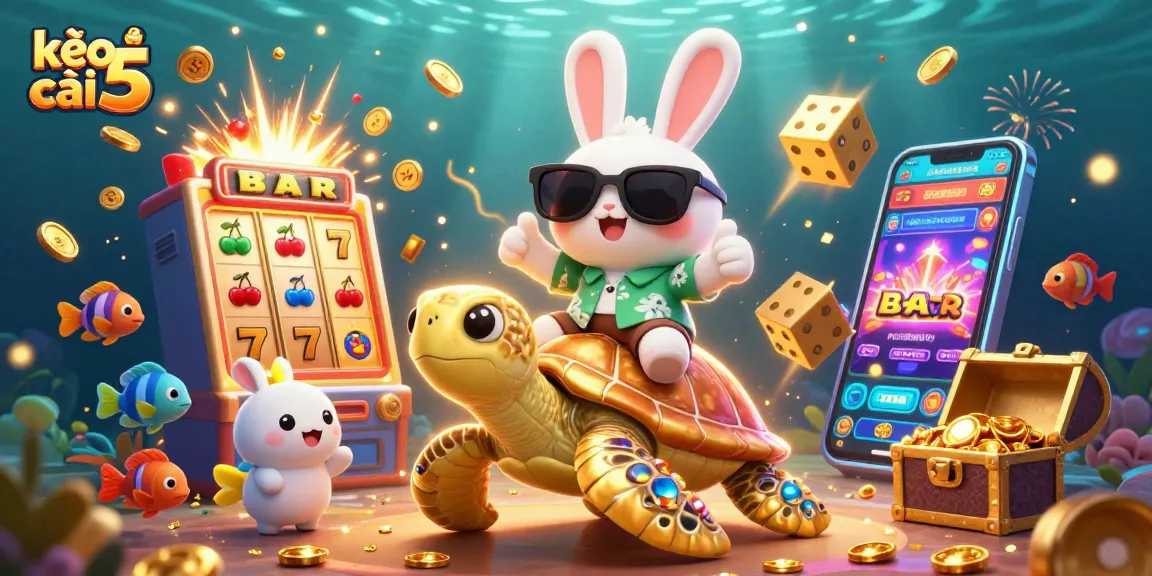 Engage with kèo nhà cái 5 in vibrant, explosive casino scene featuring cartoon characters and game elements.