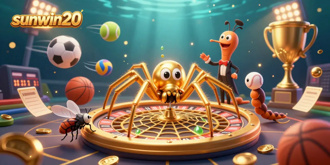 Experience thrilling gameplay at sunwin20 with a vibrant casino scene, showcasing a golden roulette web and energetic game elements.