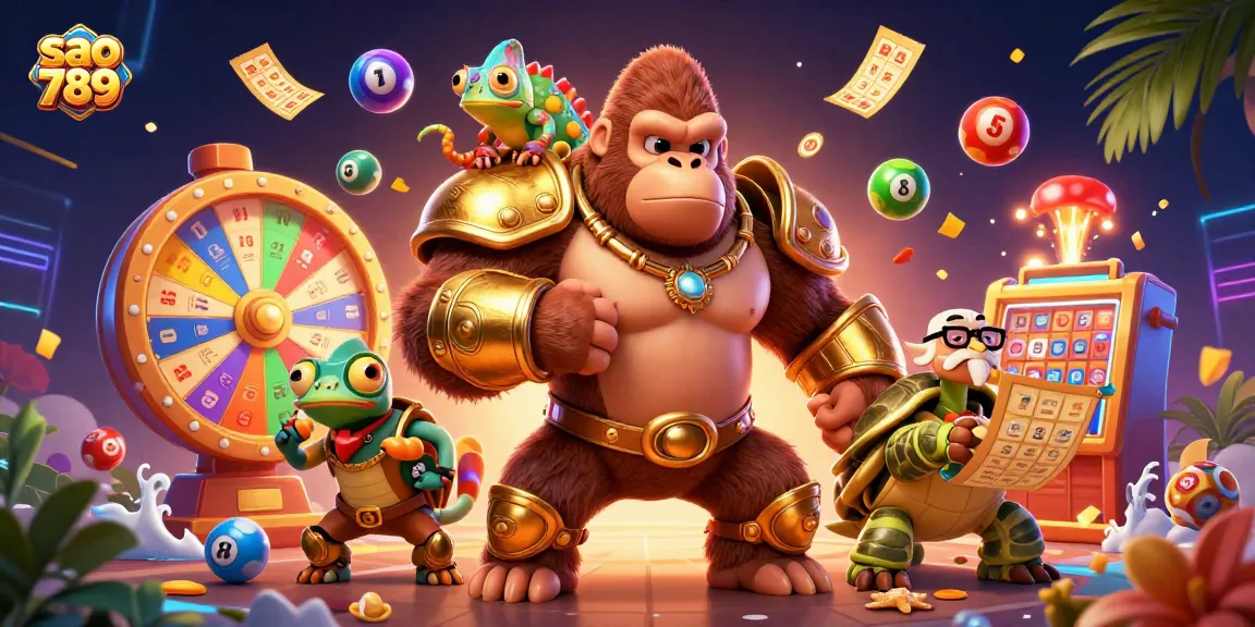 Sao 789 engages players in thrilling lottery and bingo excitement, showcasing vibrant game elements in a dynamic casino setting.
