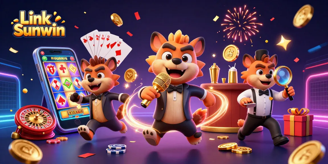 Engage with Link Sunwin in a vibrant 3D casino scene featuring hyenas in action.