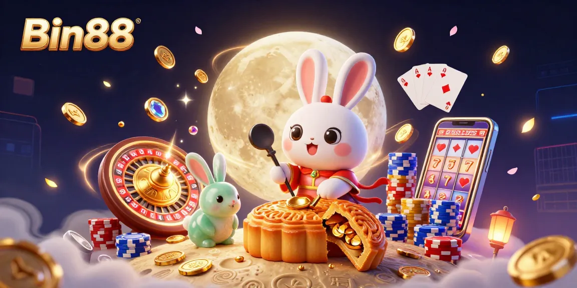 Join the excitement at Bin88 with a thrilling illustration of the moon rabbit and poker action.