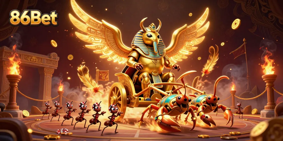 Win big at 86Bet with a rich, vibrant 3D casino chariot battle scene.
