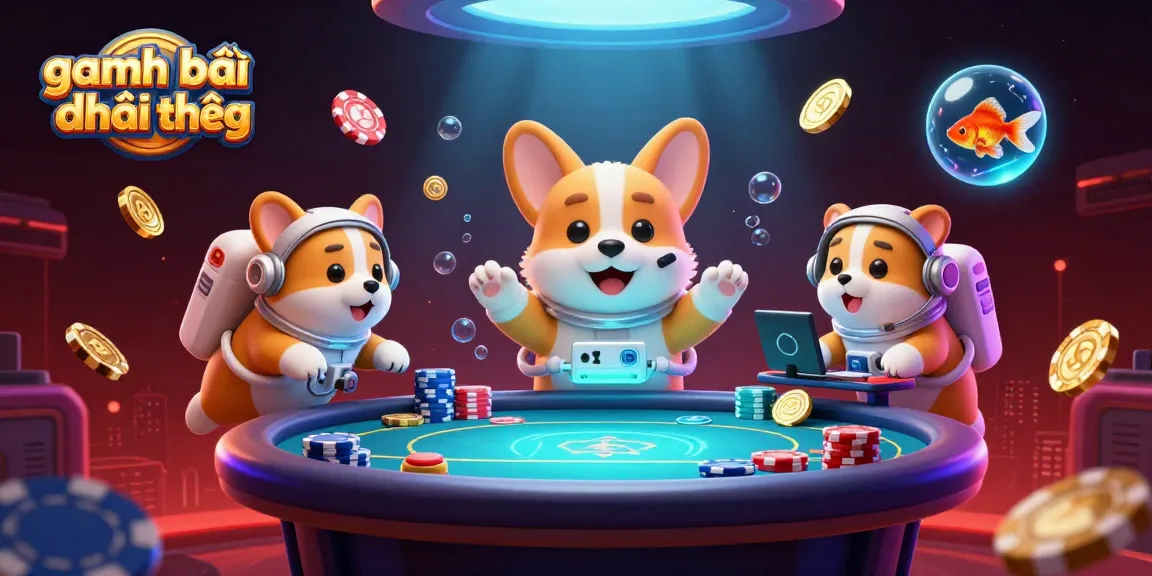 Engage with game đánh bài đổi thưởng in this vibrant 3D illustration of a floating casino with playful characters.
