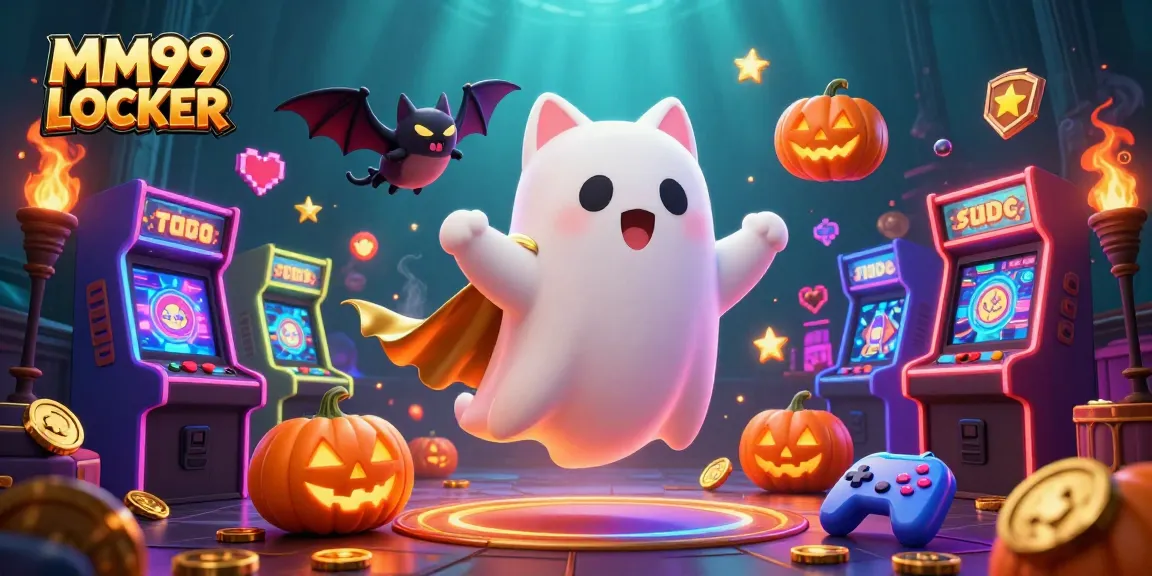 Experience a thrilling adventure at MM99 LOCKER with a ghost cat and vampire bat in a haunted casino.