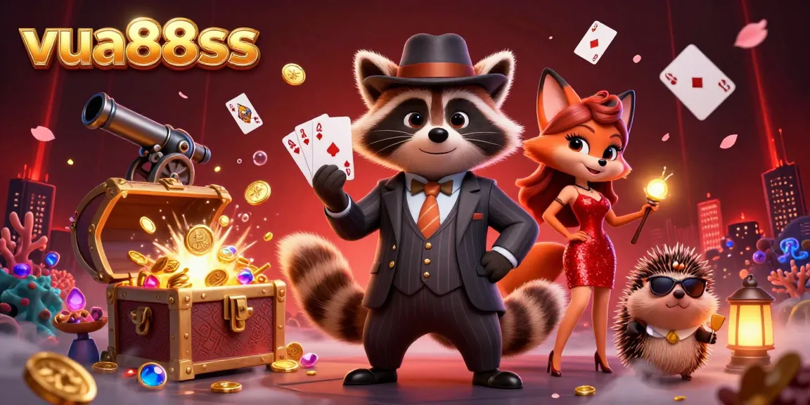 Experience excitement at vua88sss with suave raccoon, elegant fox, and dynamic casino elements in 3D action.