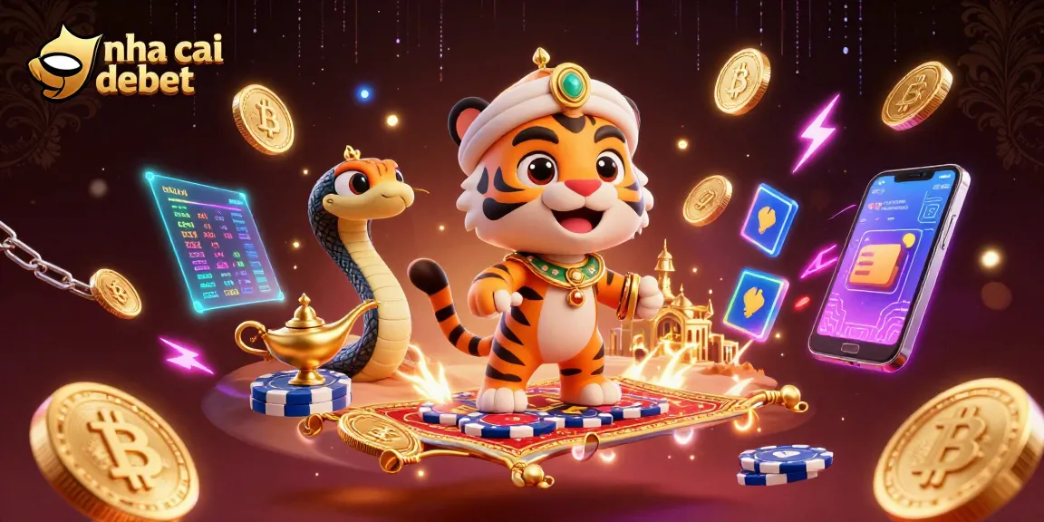 Play and win at nha cai debet with a vibrant 3D casino scene featuring unique characters and elements.