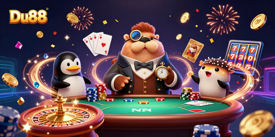 Experience excitement with Du88 at a dynamic underwater poker game featuring whimsical sea characters.