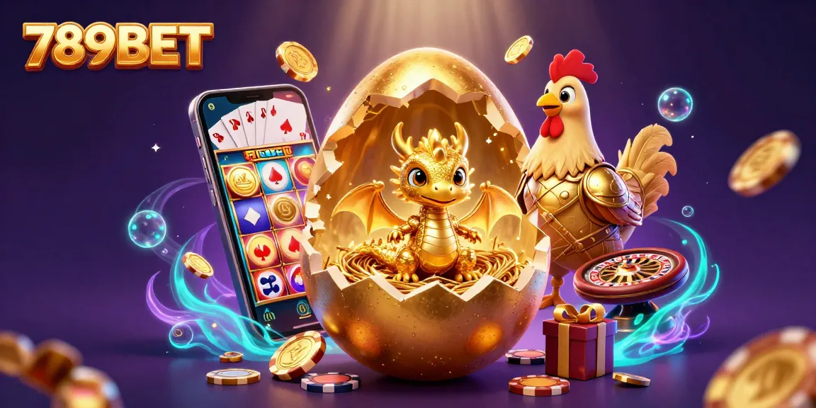 789BET invites players to explore vibrant casino magic with a baby dragon and shimmering treasures.