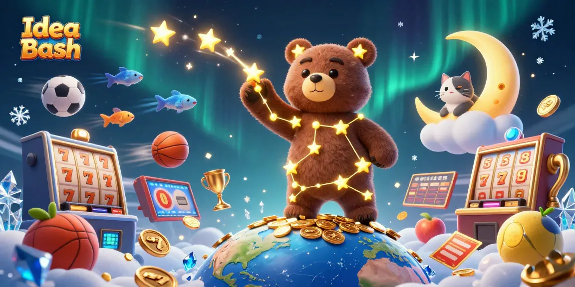 Experience thrilling gaming with Idea Bash in a rich, vibrant 3D casino scene with stars and sports.