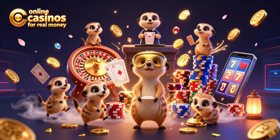 Experience the excitement at online casinos for real money with playful meerkats operating a vibrant casino scene.